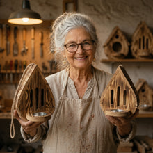 Carica l'immagine nel visualizzatore di Gallery, Casetta per farfalle a forma di goccia, fatta a mano, in legno naturale