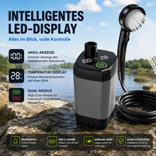 Carica l'immagine nel visualizzatore di Gallery, Tragbare Outdoor-Dusche – Akku-Duschpumpe mit LED-Display, 6000mAh, USB-C