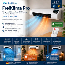 Carica l'immagine nel visualizzatore di Gallery, FreiKlima Pro – Condizionatore portatile e riscaldamento senza installazione | 2-in-1 | Fino a 51 m²