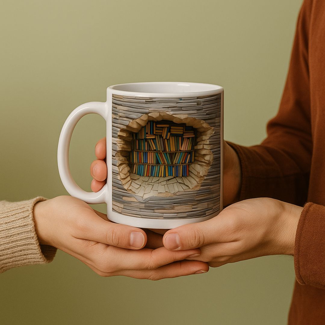 Tazza a mondo letterario 3D fatta a mano