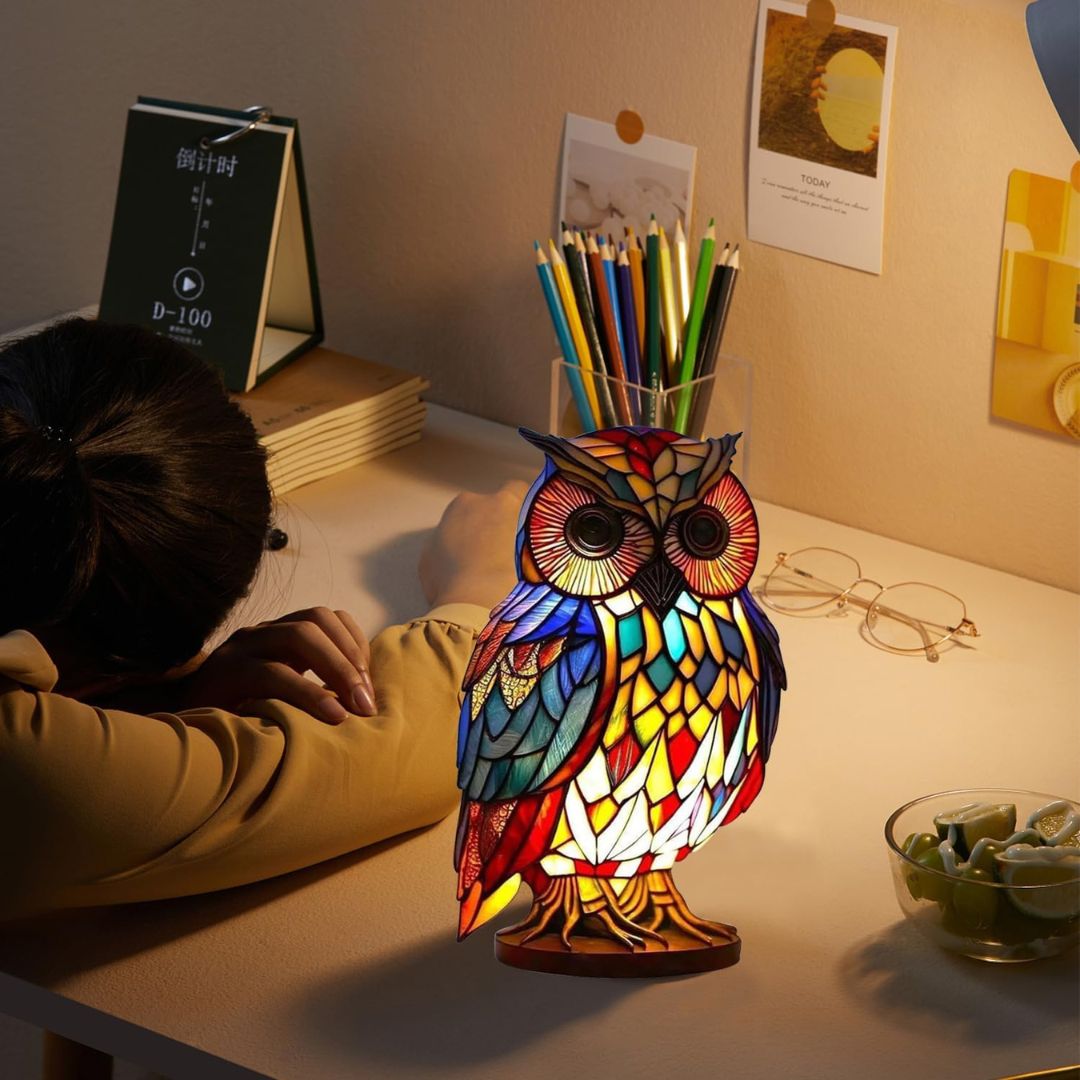 LeuchtEule - handgefertigte Lampe, die Herzen erstrahlen lässt