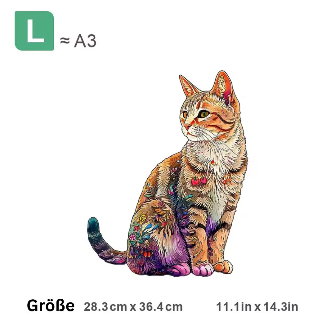 Puzzle 3D in legno a forma di gatto