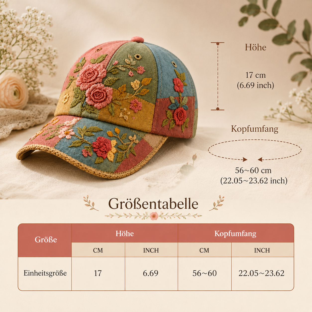 BlütenCharme – Elegante 3D-Blumen-Kappe