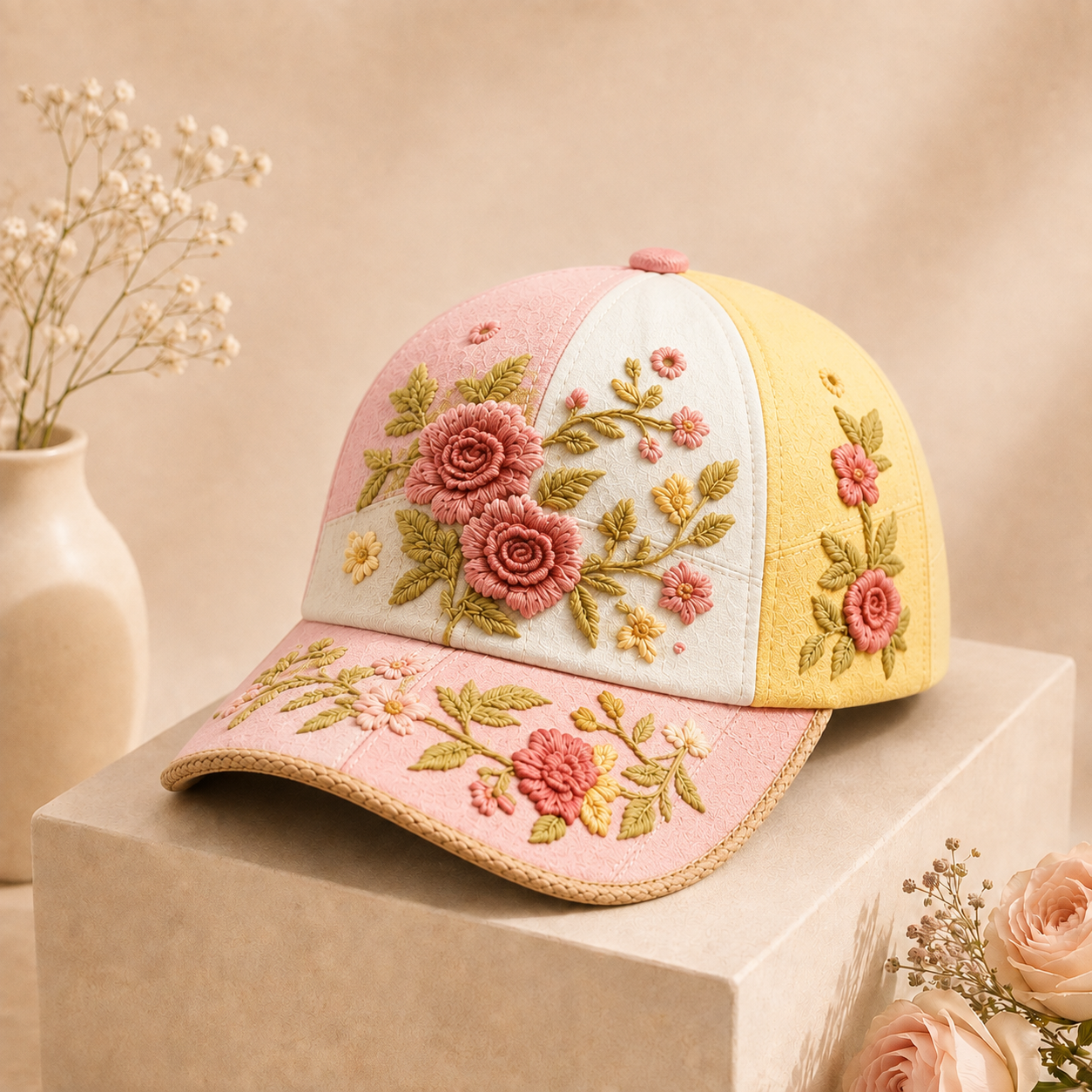 BlütenCharme – Elegante 3D-Blumen-Kappe