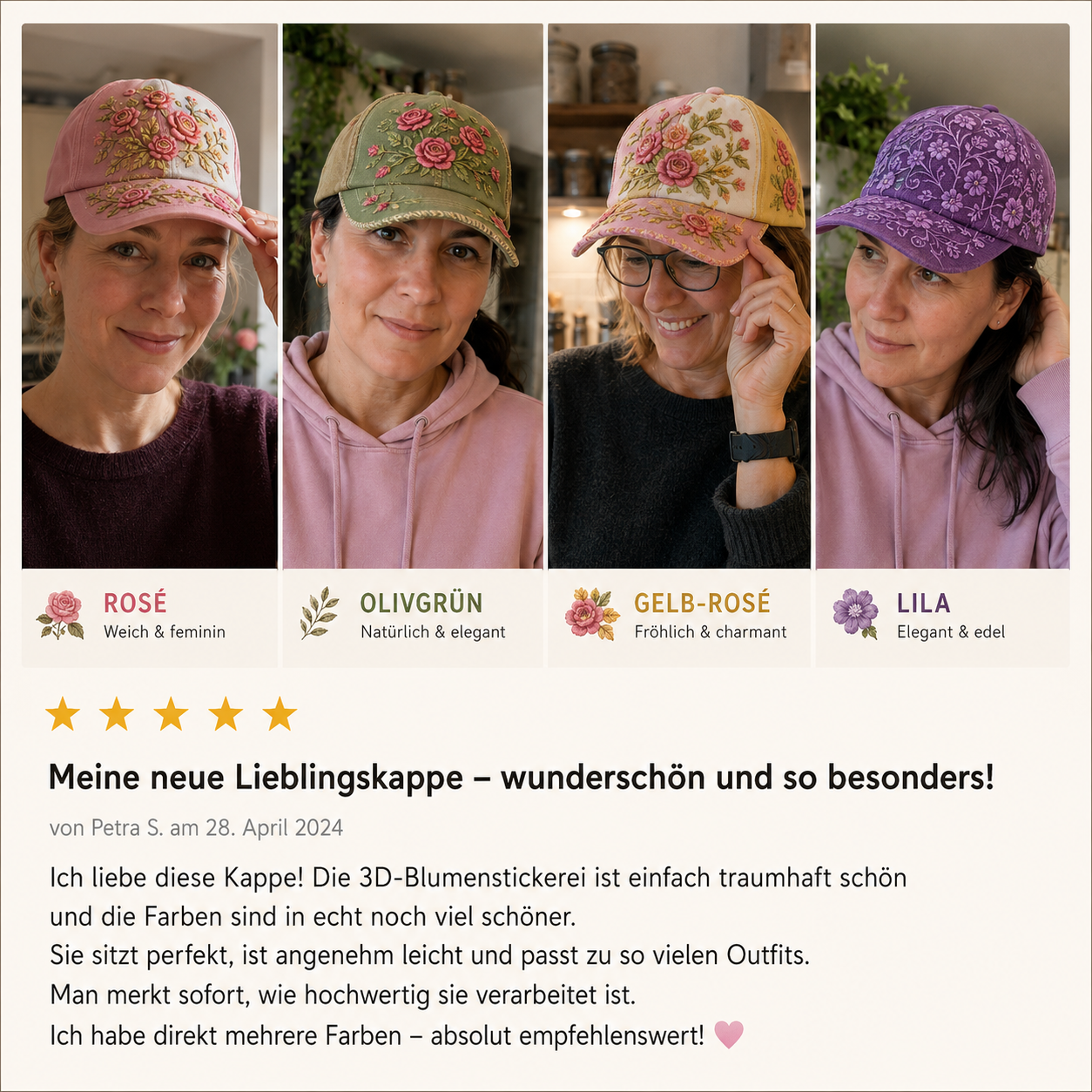 BlütenCharme – Elegante 3D-Blumen-Kappe
