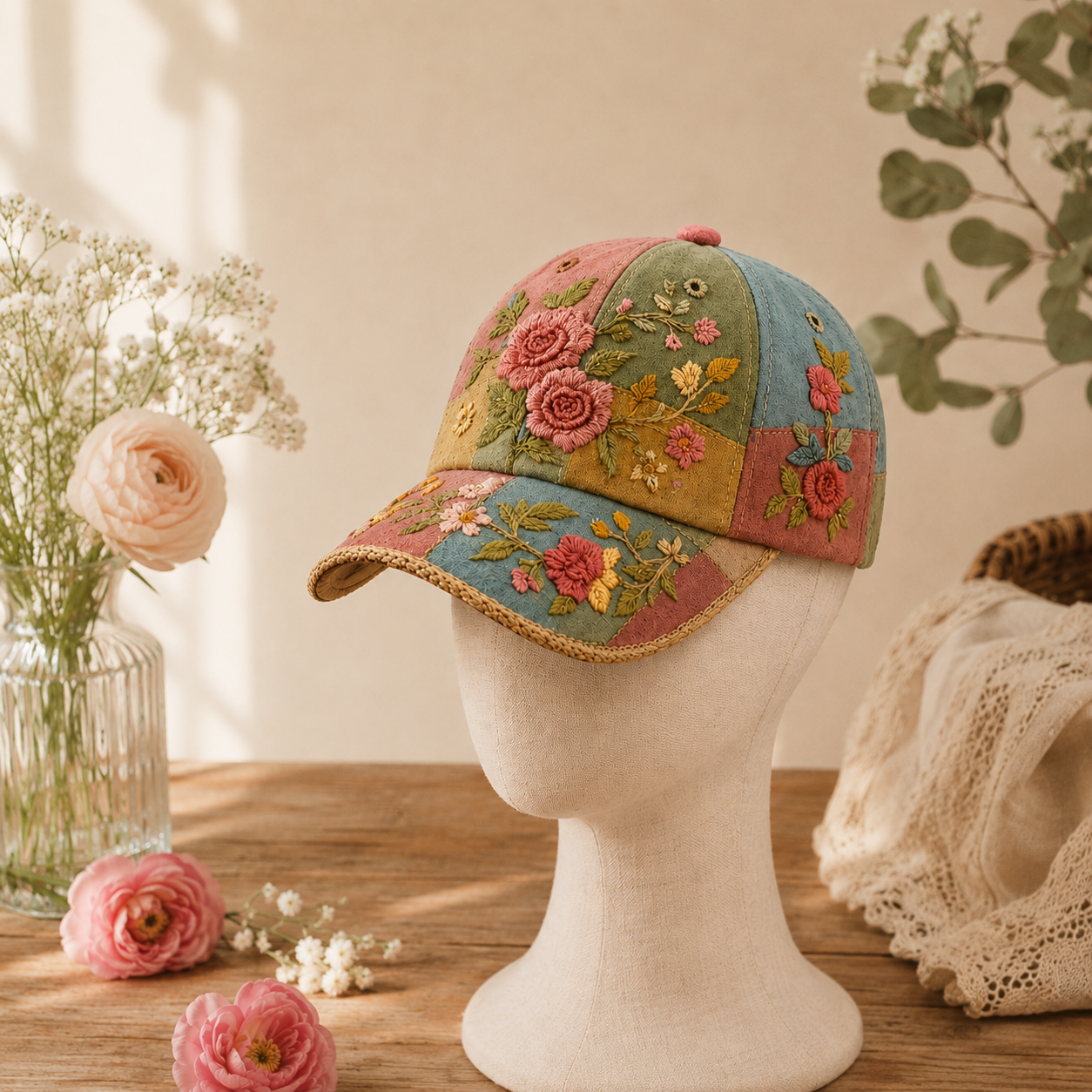 BlütenCharme – Elegante 3D-Blumen-Kappe