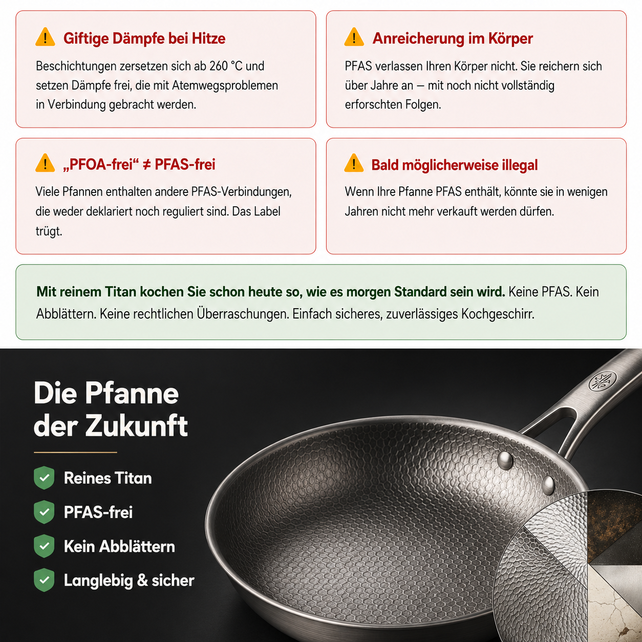 TitanPur Pro – Beschichtungsfreie Titanpfanne ohne PFAS & PTFE | 30 cm