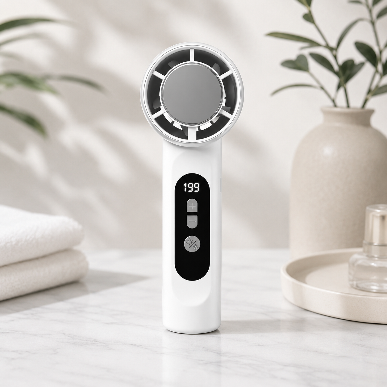 EisLuft Pro - Persönlicher Ventilator mit aktiver Sofortkühlung — 199 Stufen, ein Knopfdruck, sofort spürbar kühler.