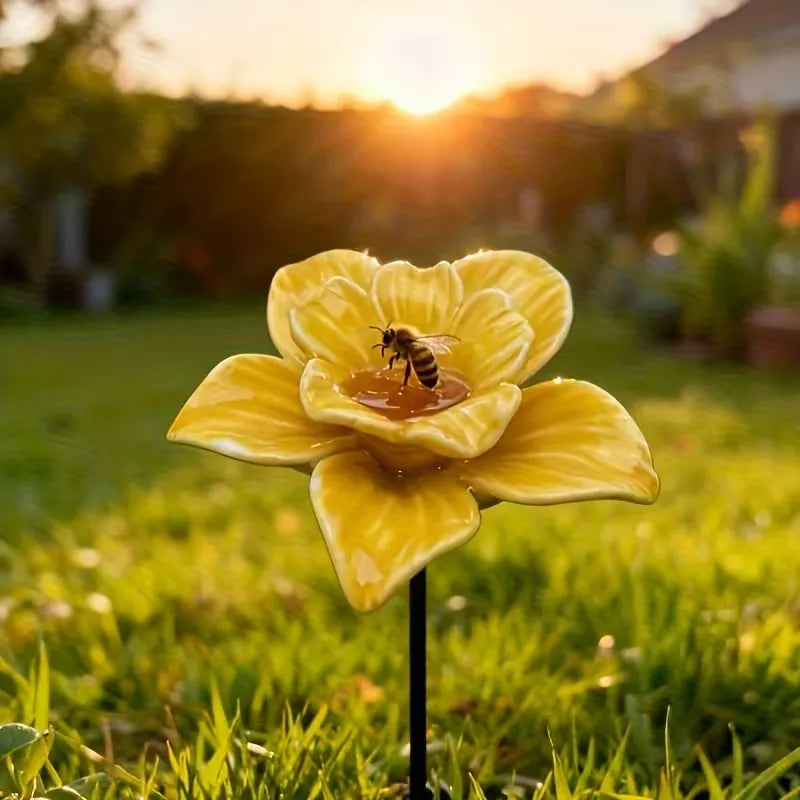 Abbeveratoi per api fatti a mano a forma di fiore – Ceramica resistente alle intemperie, set (2)