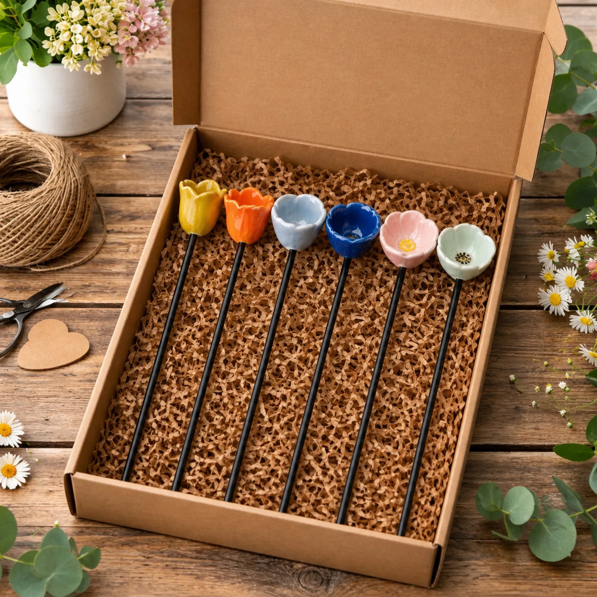 Fiori d'api fatti a mano – abbeveratoi in ceramica resistenti alle intemperie, set da 6