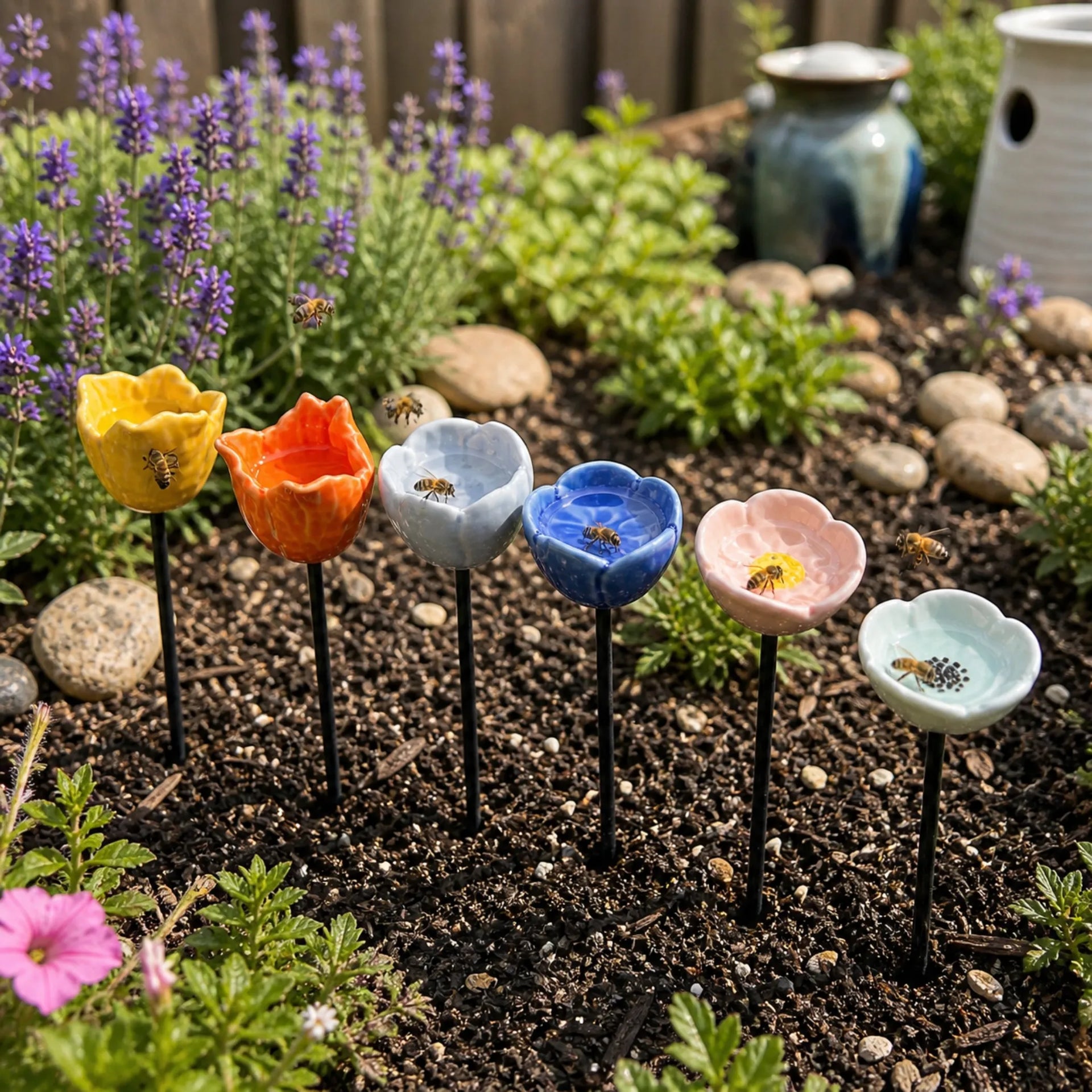 Fiori d'api fatti a mano – abbeveratoi in ceramica resistenti alle intemperie, set da 6