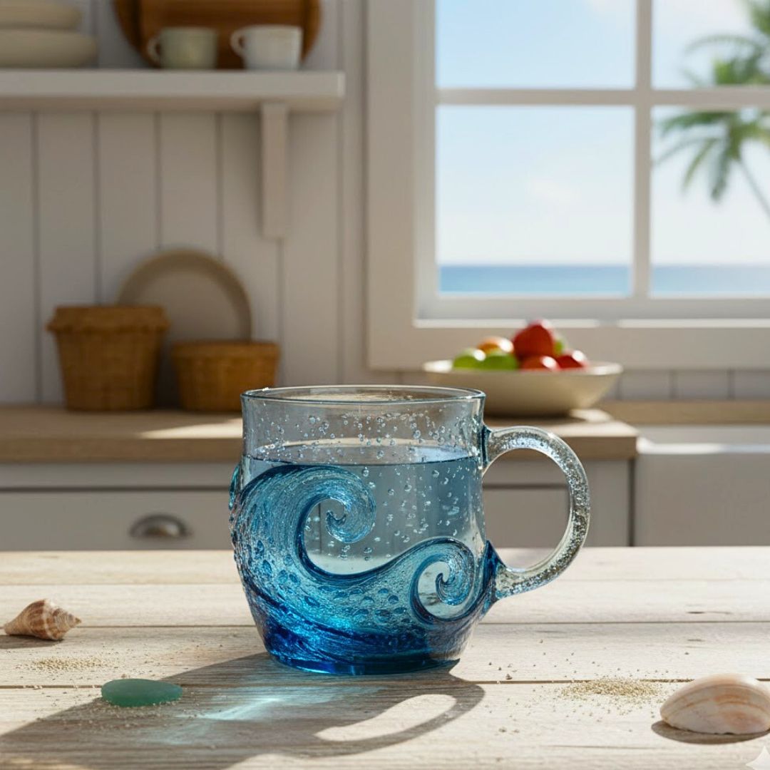 Suono del mare – Vetro artigianale con struttura ondulata