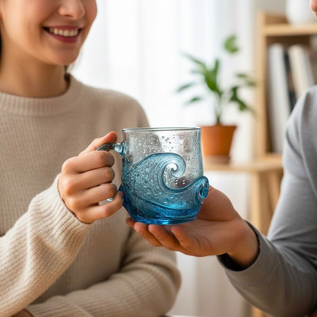 Suono del mare – Vetro artigianale con struttura ondulata