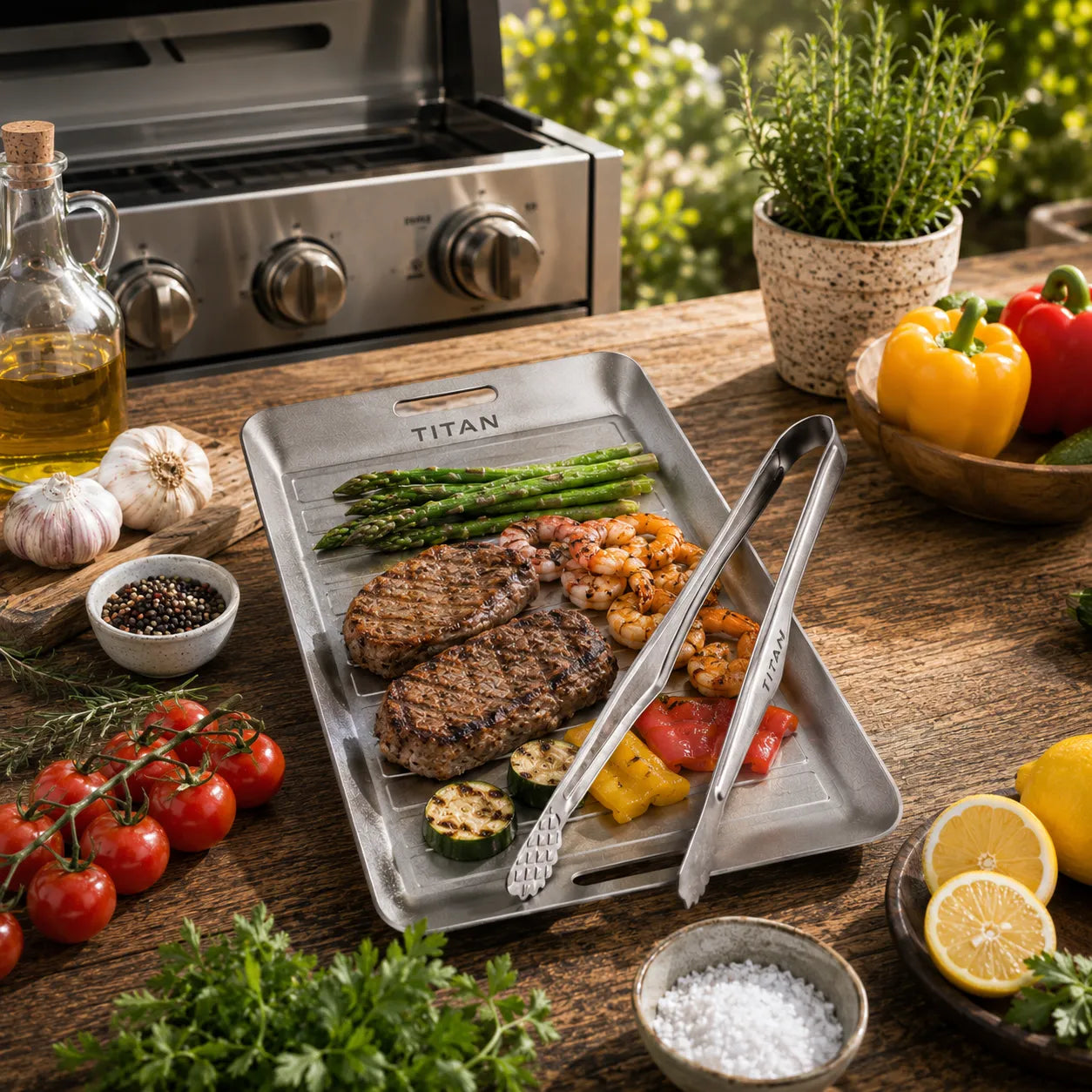 TitanPure Pro — Set per vassoio da griglia Camping & BBQ | Senza PFAS | Con pinza