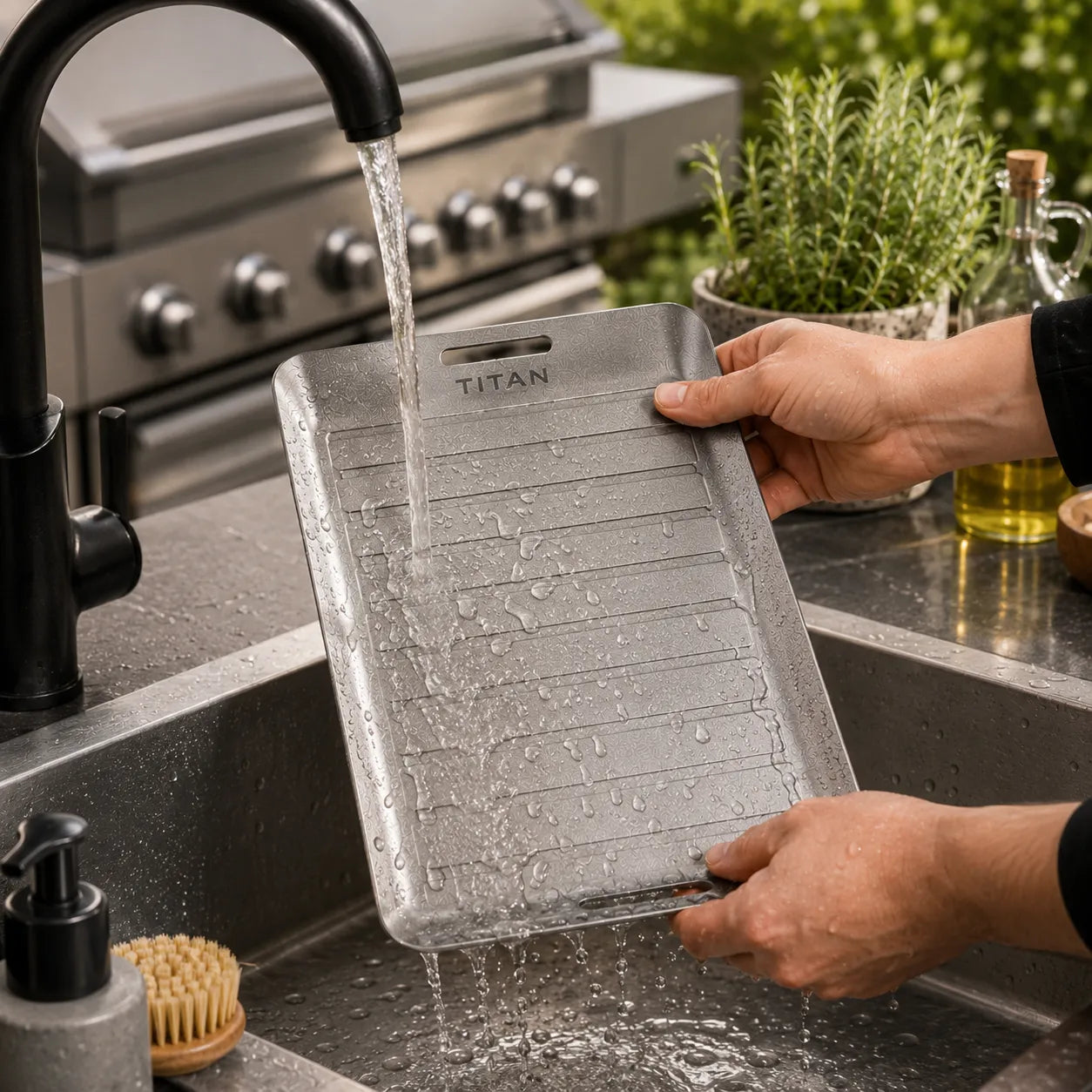 TitanPure Pro — Set per vassoio da griglia Camping & BBQ | Senza PFAS | Con pinza
