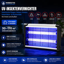 Carica l'immagine nel visualizzatore di Gallery, UV-Insektenvernichter – Elektrische Fliegen, Gelsen, Motten, Kakerlaken- &amp; Mückenfalle für Innen und Außen - 30–170 m²
