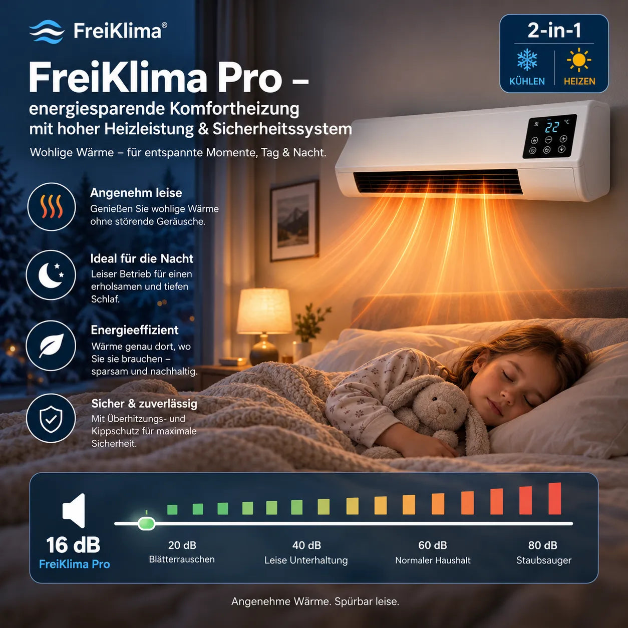 FreiKlima Pro – Condizionatore portatile e riscaldamento senza installazione | 2-in-1 | Fino a 51 m²