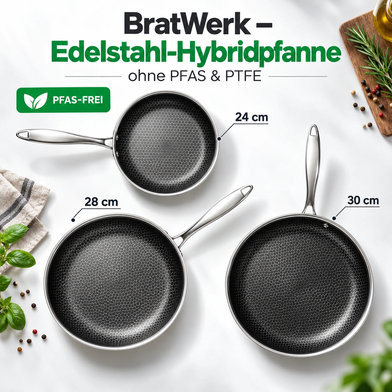 BratWerk – Edelstahl-Hybridpfanne ohne PFAS & PTFE