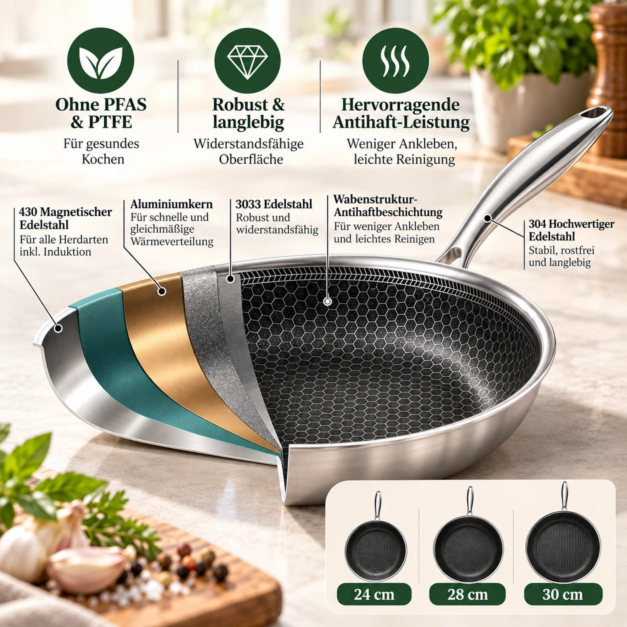 BratWerk – Edelstahl-Hybridpfanne ohne PFAS & PTFE