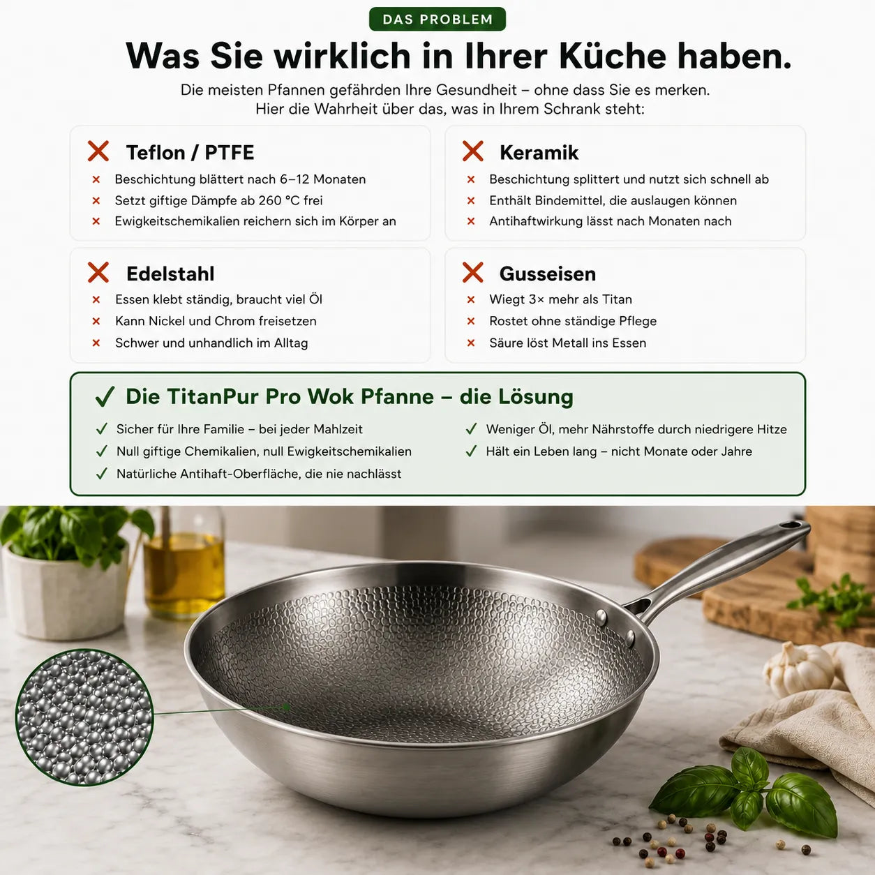TitanPure Pro — Padella Wok in titanio