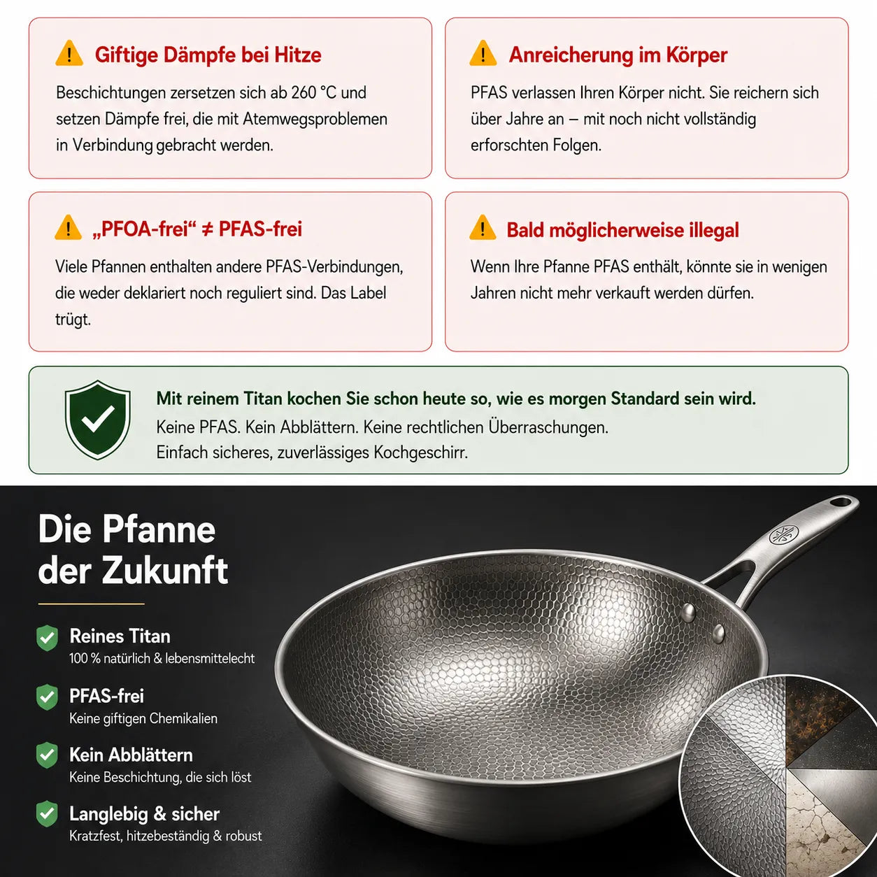 TitanPure Pro — Padella Wok in titanio